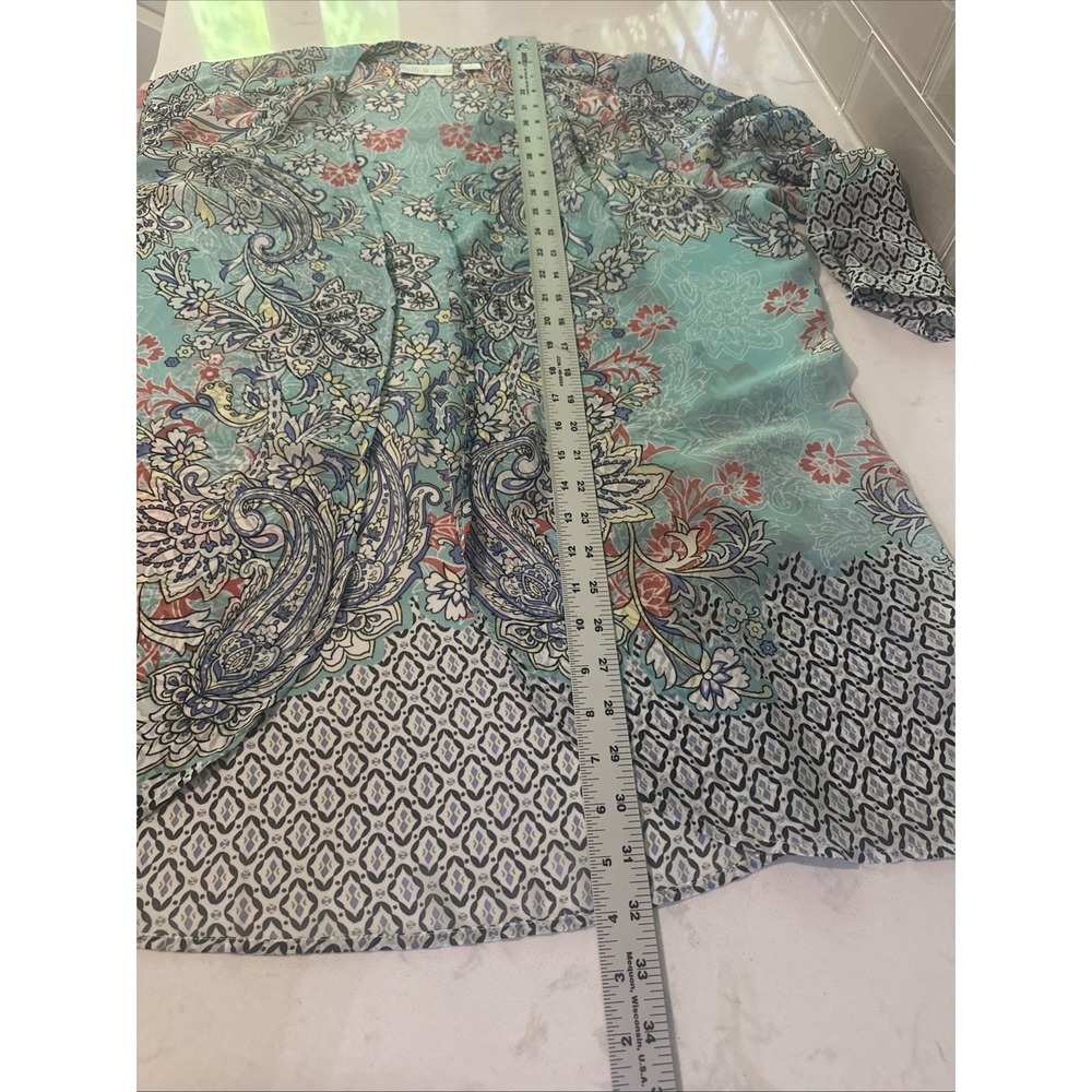 Belle by Kim Gravel Open Front Printed Woven Cardigan Kimono Style A377275 Sz L - Picture 7 of 10